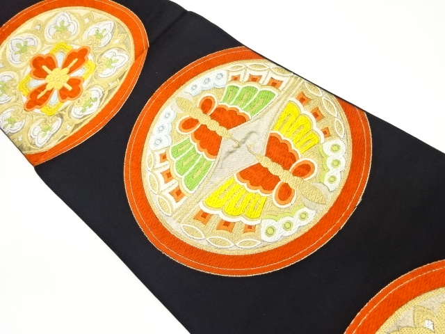 JAPANESE KIMONO / VINTAGE FUKURO OBI / WOVEN BUTTERFLY & FLOWER CREST